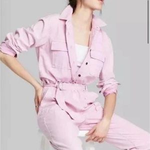 Wild Fable long sleeve pink denim jumpsuit. Gathered ankles. NWT never worn SZ M